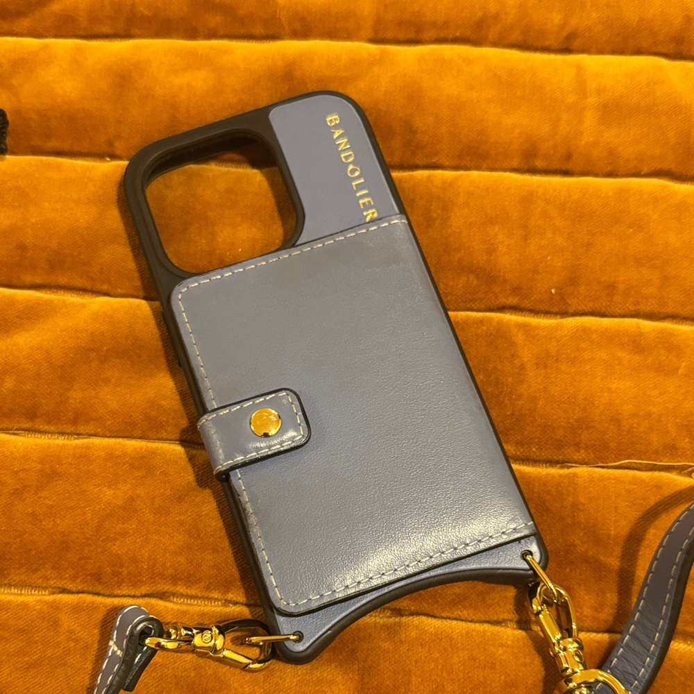 Bandolier Slate Blue Leather Crossbody Phone Wallet with Strap 15 Pro
